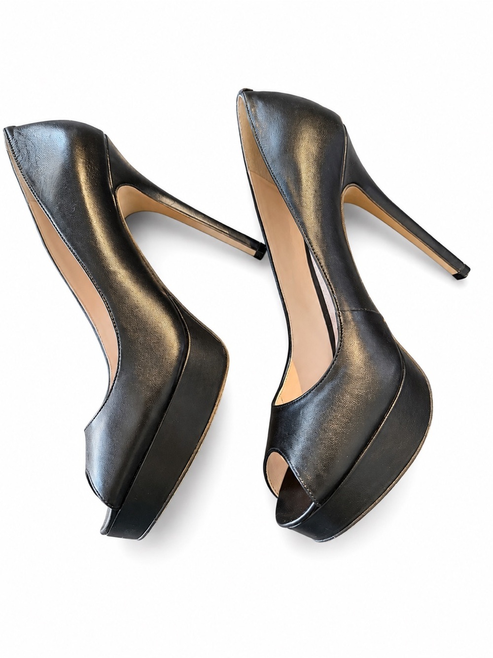 Vince Camuto VC-LORIM Black Nappa Leather Peep-Toe Platform Heels - Size 7.5 - Picture 7 of 13
